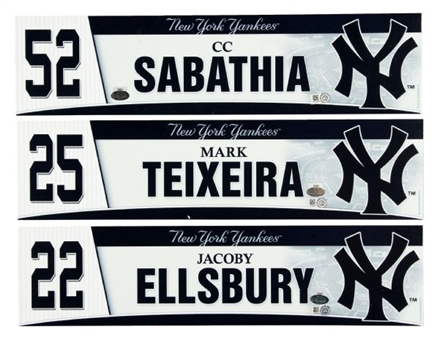 Lot of (3) New York Yankees Locker Room Nameplates From Derek Jeter Day: Ellsbury, Teixeira, and Sabathia (MLB Authenticated)